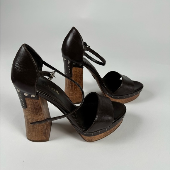 Prada platform sandals, beautiful brown color, authentic w/ 2 Prada dust bags - Picture 3 of 13